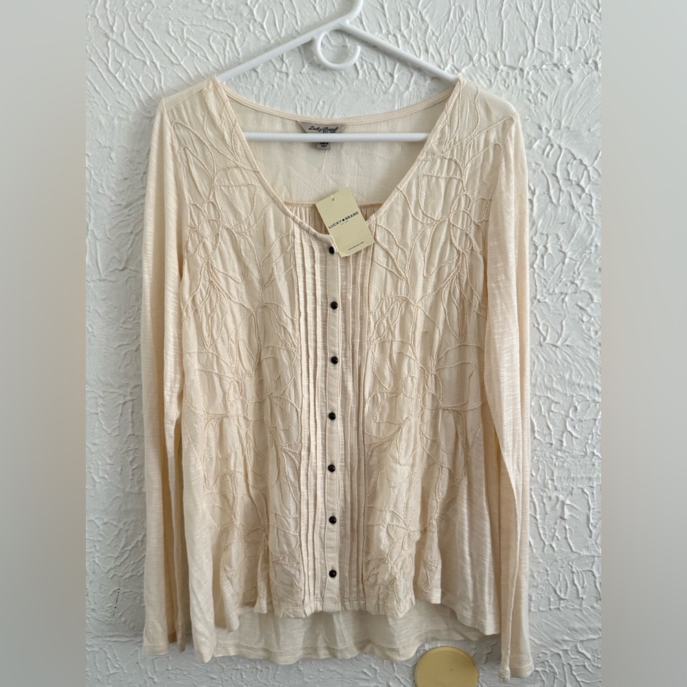 NWT Lucky Brand Large Off-white soft boho blouse long sleeve Tunic